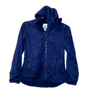 OLD NAVY HOODIE WINDBREAKER RAIN JACKET FULL ZIPPER LINED NAVY BLUE BOY SIZE 12